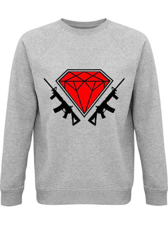 Sweatshirt Unisex, Organic " Diamond Guns ", Grey Melange