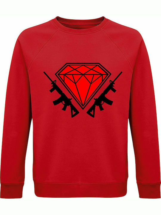 Sweatshirt Unisex, Organic " Diamond Guns ", Red