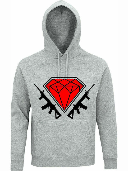 Hoodie Unisex, Bio " Diamond Guns ", Grau melange