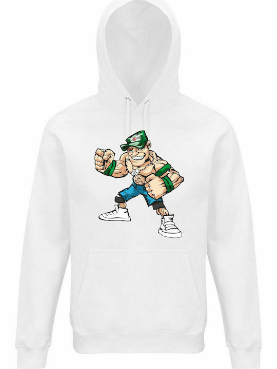 Hanorac cu glugă unisex, organic " John Cena ", alb