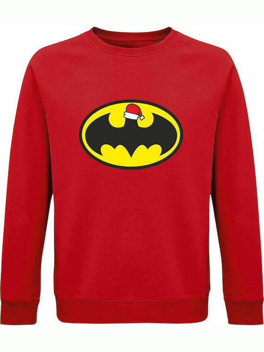 Sweatshirt Unisex, Organic " Batman loves Christmas ", Red