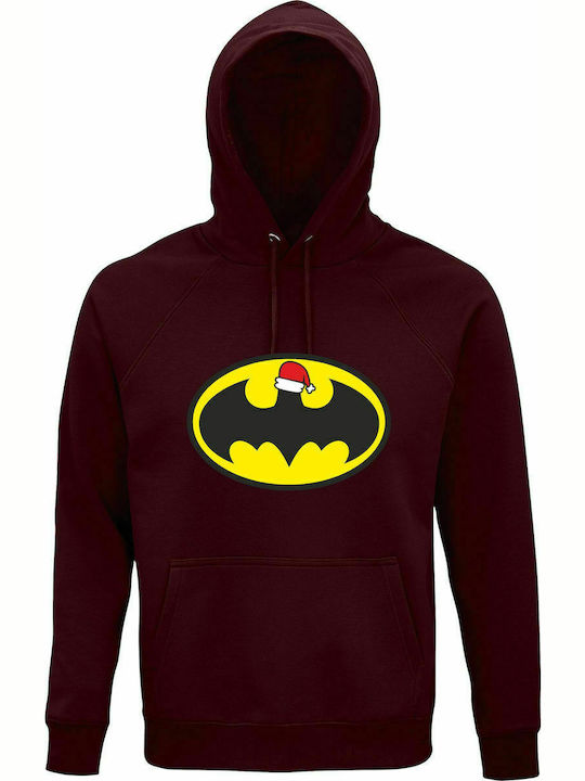 Hoodie Unisex, Organic " Batman loves Christmas ", Burgundy