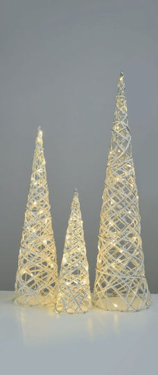 Christmas Decorative Illuminated Metal Tree Cone 40cm IP20 Battery White White & Silver Cone Tree