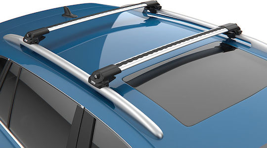 Turtle Aluminum Roof Bars Air1 102cm for Mercedes-Benz M Class Citroen C4 Grand Picasso Volkswagen Touareg Touran Nissan Qashqai Qashqai+2 Set with Roof Rack Legs and Lock Silver