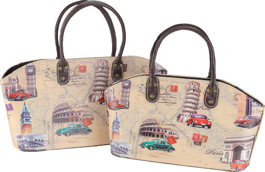 Monuments & Scarabs Set Magazine Racks with Handle Made of Multicolour Artificial Leather 13x36x23cm 2 Pieces