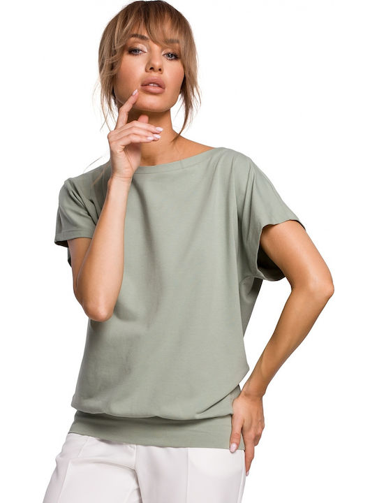 MOE M498 Damen Sommer Bluse Baumwolle Kurzärmelig Khaki MOE498