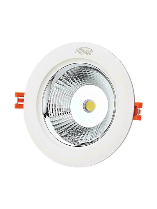 Liper Στρογγυλό Μεταλλικό Χωνευτό Σποτ με Ενσωματωμένο LED και Φυσικό Λευκό Φως σε Λευκό χρώμα 9.8x9.8cm