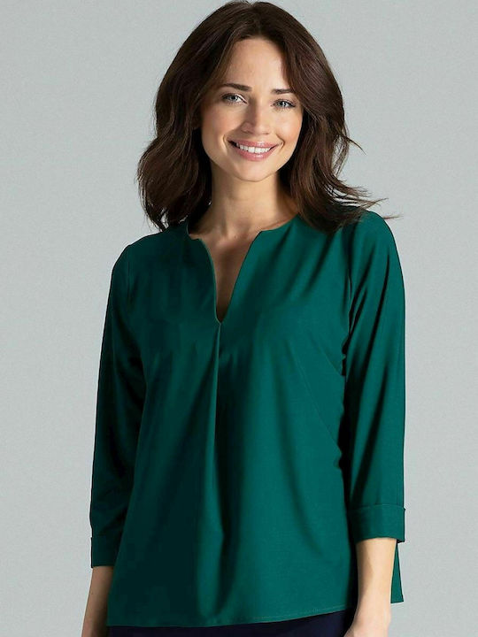 Lenitif L035 Women's Blouse with 3/4 Sleeve Green