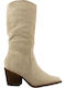 Suede Medium Heel Women's Boots 106.2A-1442 Beige