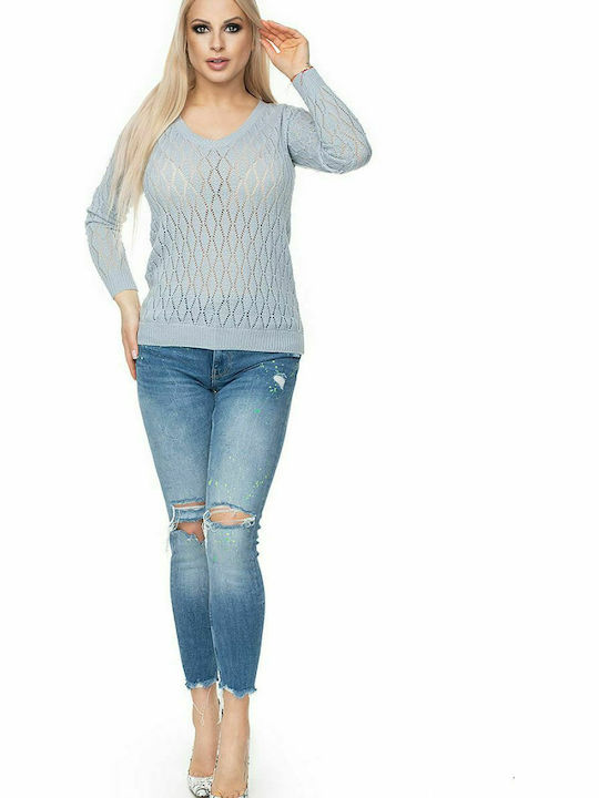 PeeKaBoo 70018 Women's Long Sleeve Sweater with V Neckline Gray 131610