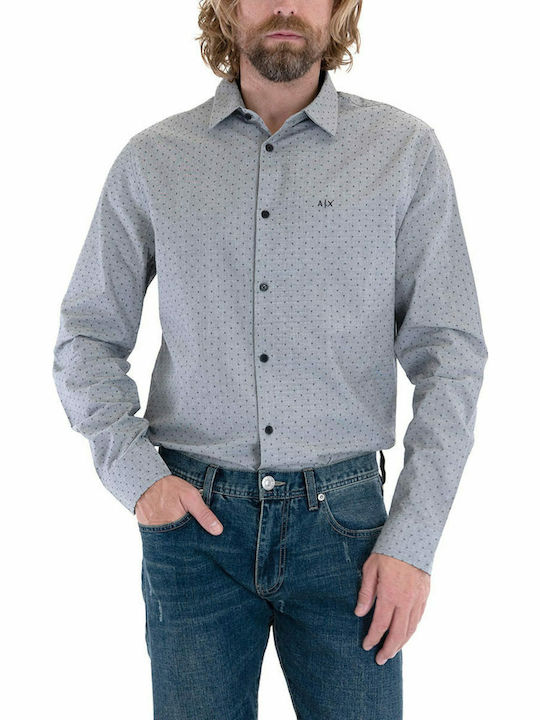 Long-sleeved Cotton Shirt Polka Dot Gray