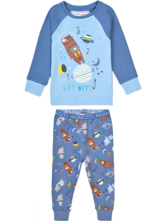 Minoti Set Top & Bottom Kids Winter Pyjamas Light Blue