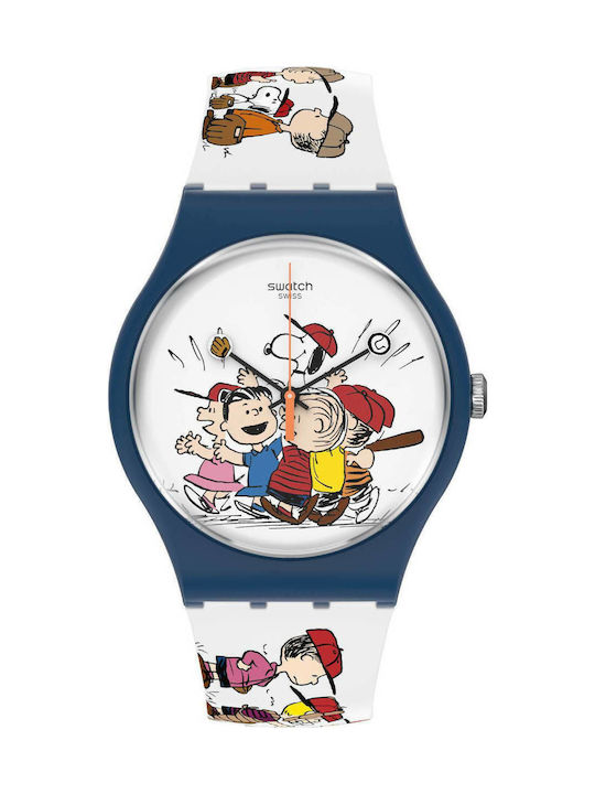 Swatch Peanuts First Base Ρολόι Μπαταρίας με Καουτσούκ Λουράκι