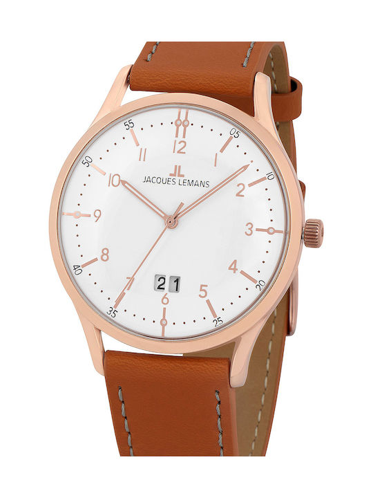 Jacques Lemans Retro Classic Watch Battery with Brown Leather Strap