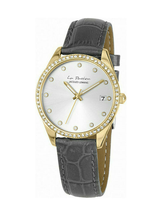 Jacques Lemans La Passion Watch with Gray Leather Strap