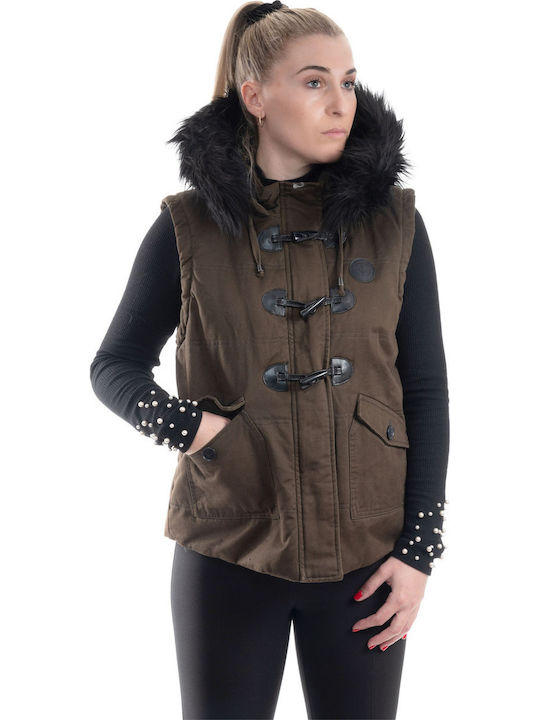 Kurzes Damenjacke Ärmellos für Winter Braun