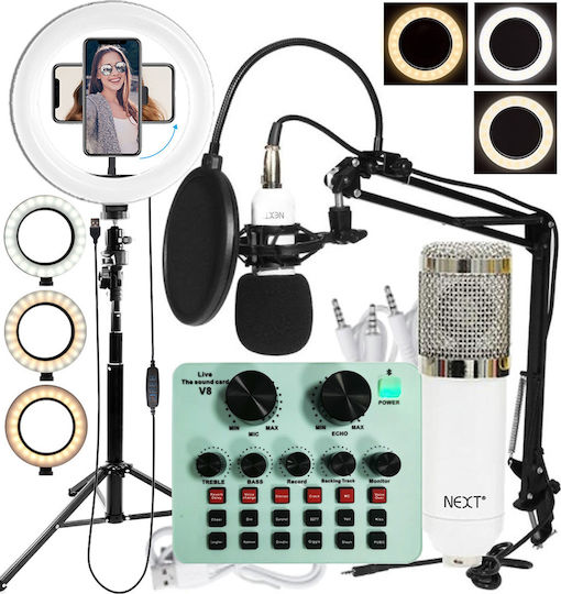 Next Live Streaming & Video Combo Set Σετ Πυκνωτικό Μικρόφωνο XLR Shock Mounted για Φωνητικά σε Λευκό Χρώμα