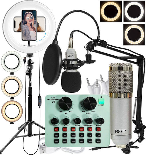 Next Live Streaming & Video Combo Set Σετ Πυκνωτικό Μικρόφωνο XLR Shock Mounted για Φωνητικά σε Ασημί Χρώμα