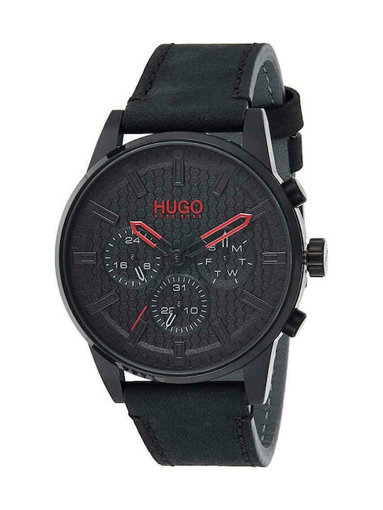 Hugo Boss Battery Chronograph Watch with Leather Strap Black