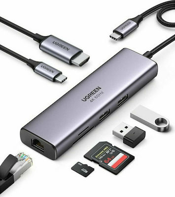 Ugreen USB-C Stație de andocare cu HDMI 4K PD Ethernet Argint (60515)