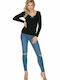 PeeKaBoo 0163 Women's Blouse Cotton Long Sleeve with V Neckline Black 134580