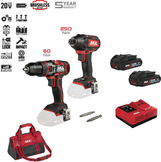 Skil 3356 EA Set Drill & Impact Screwdriver 20V with 2 Batteries 2.5Ah and Case