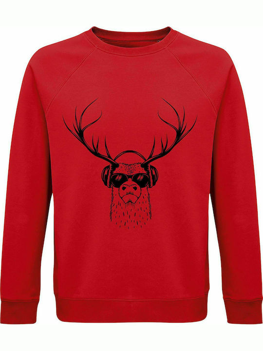 Sweatshirt Unisex, Organic " Animal Deejay ", Red