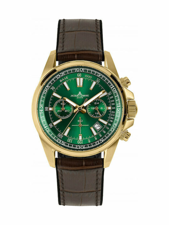 Jacques Lemans Liverpool Ανδρικό Ρολόι 44mm Χρονογράφος Μπαταρίας με Καφέ Δερμάτινο Λουράκι
