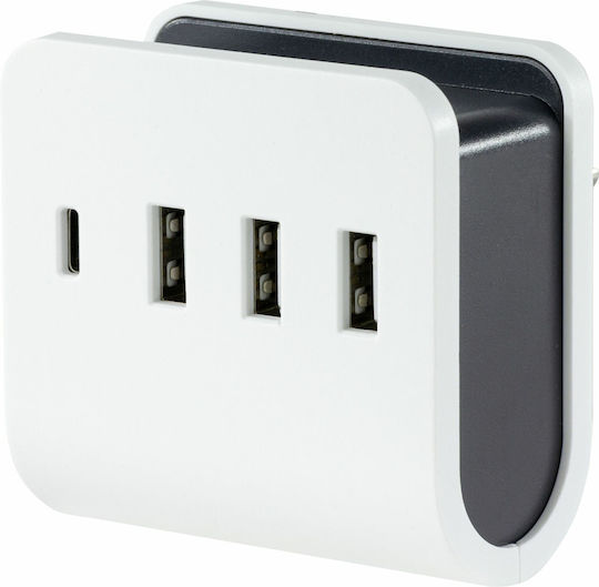 REV Εξωτερική Πρίζα με 4 Θύρες USB Λευκή