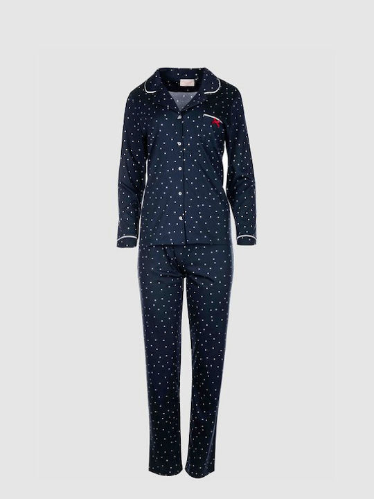 Pink Label Winter Women's Pyjama Set Cotton Navy Blue