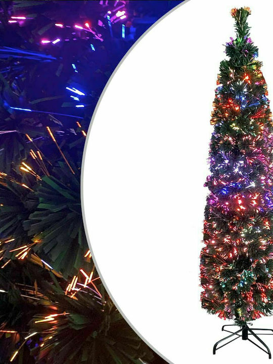 Χριστουγεννιάτικο Δέντρο Πράσινο Slim 180εκ με Μεταλλική Βάση και Φωτισμό Οπτικών Ινών