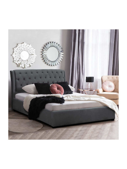 Double Upholstered Bed with Velvet Gray for Mat...