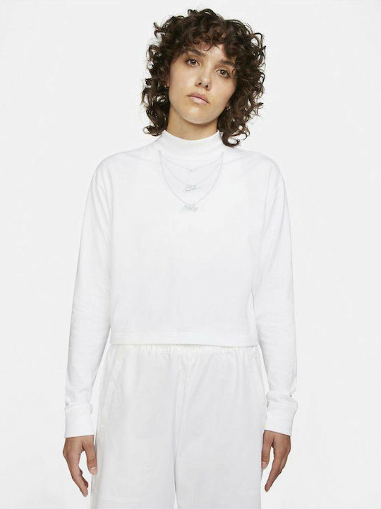 Nike Ls Mock Μακρυμάνικη Γυναικεία Αθλητική Μπλούζα Λευκή