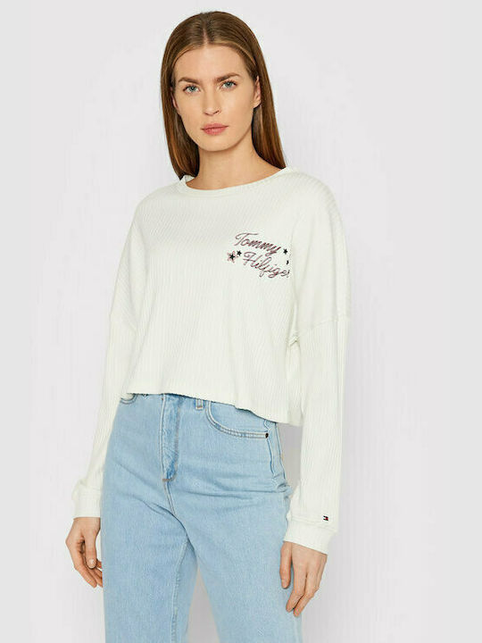 Tommy Hilfiger Women's Crop Top Cotton Long Sleeve Beige