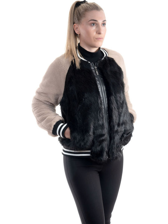Kurz Damen Bomberjacke Schwarz