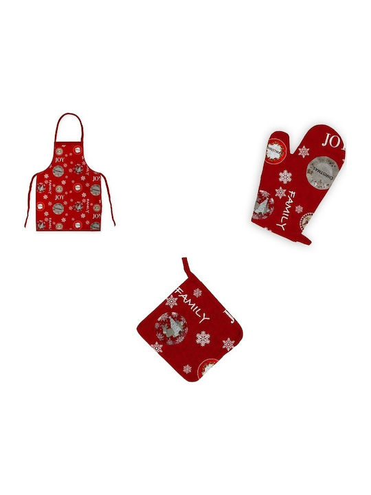 Mc Decor Christmas Fabric Kitchen Αpron Ornament 3pcs με Γάντι