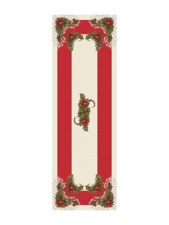 Vassiliadis Bros Sincerity Lurex Christmas Tablecloth Runner Fabric Red L140xW47cm.