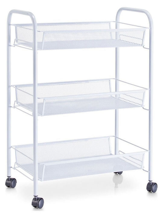 Klikareto Roco Kitchen Trolley Metallic 3 Tiers White 44x26x64cm