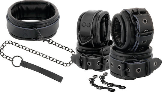 Darkness Leather Handcuffs Black Neck & Limb Restraint Set Black