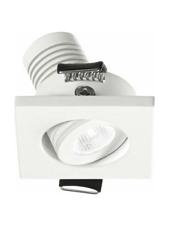 Gea Luce Elara Square Metallic Recessed Spot with Integrated LED and Natural White Light White 4x4cm. 1pcs