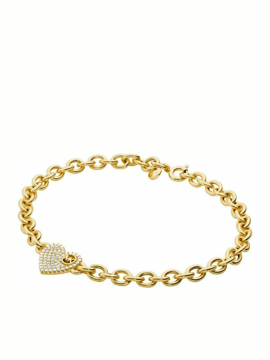 Michael Kors Premium Women's Bracelet Chain with Heart Design in Silver Gold Plated with Zircon 17cm