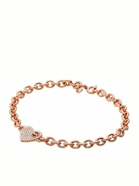 Michael Kors Premium Women's Bracelet Chain with Heart Design in Silver Gold Plated with Zircon 17cm