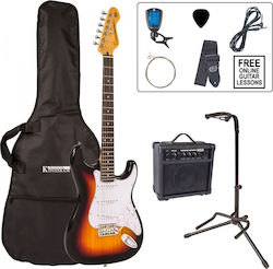 Encore Electric Guitar E6 Pack with SSS Pickups Layout, Tremolo, Rosewood Fretboard in Sunburst