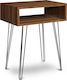 Fiona Wooden Bedside Table with Metallic Legs Καρυδί 55x35x58cm