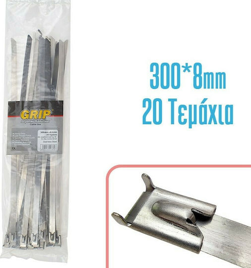 Grip Metallic Cable Ties 300mm x 8mm in Silver Colour (20 pcs) 1021.107