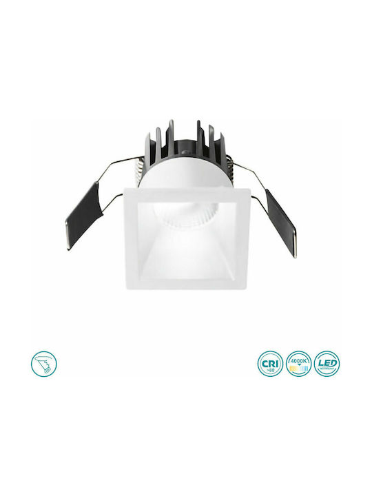 Gea Luce Qebui Square Metallic Recessed Spot with Integrated LED and Natural White Light White 5.6x5.6cm. 1pcs