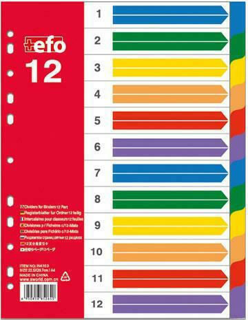+Efo Πλαστικά Διαχωριστικά για Έγγραφα A4 με Τρύπες Χρωματιστά 12 Θέσεων