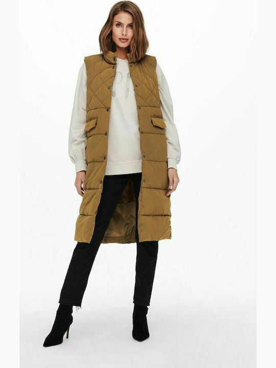 Only Lang Damen Ärmellos Puffer Jacke für Winter Toasted Coconut