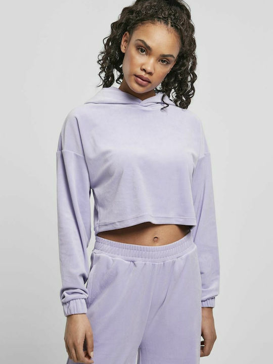 Cropped Women's Sweatshirt Velvet Hooded Purple