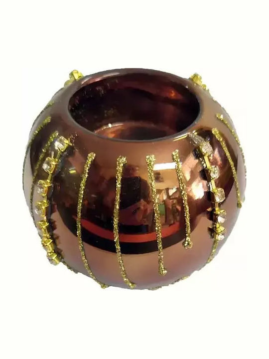 Inart Christmas Glass Bronze Candlestick 7x7cm